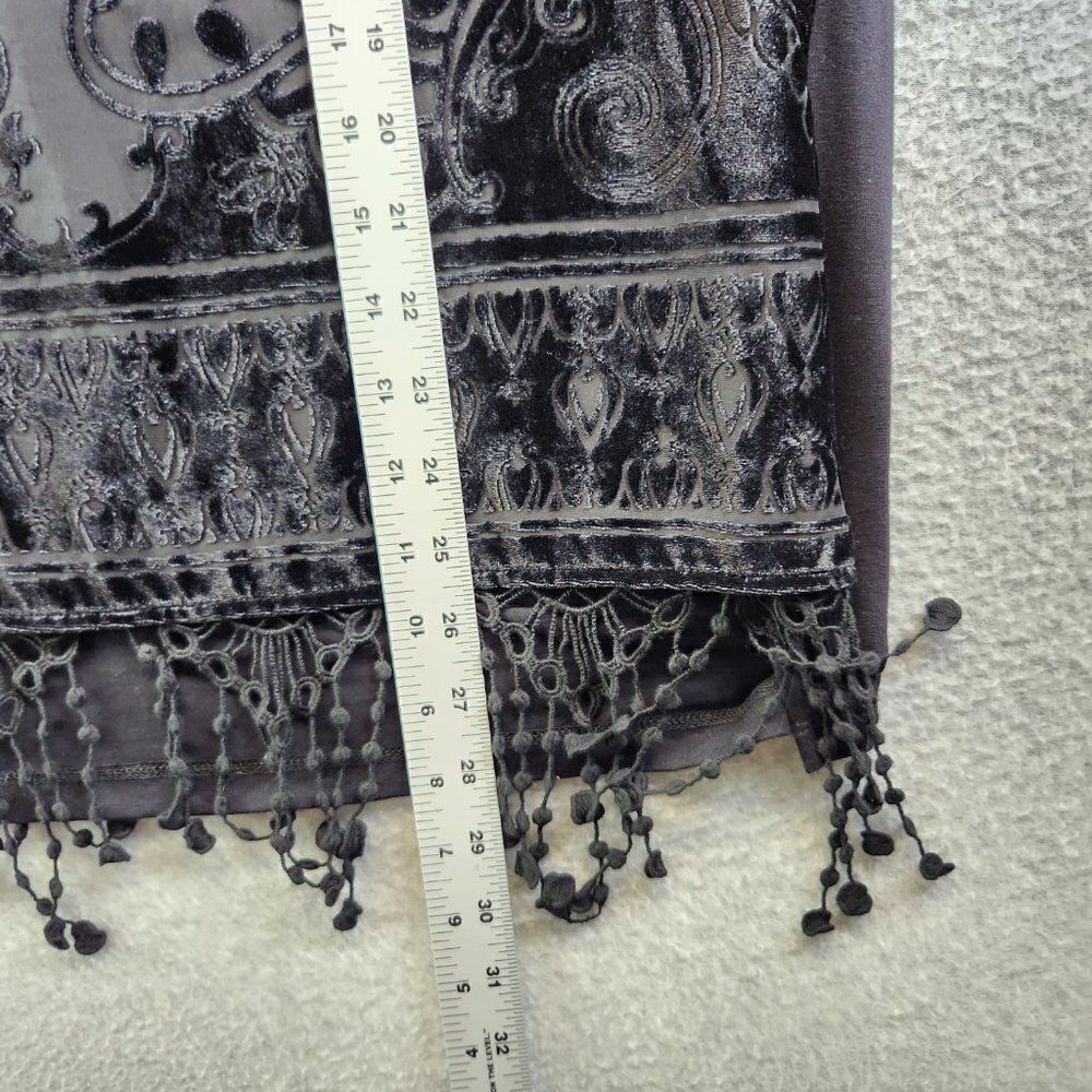 Chicos Top Womens 3 US XL Black Burnout Velvet Fringe Trim Goth Witch Festival - Picture 13 of 16
